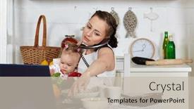  Presentation with remote work - Colorful presentation theme enhanced with mother-with-notebook backdrop and a soft green colored foreground