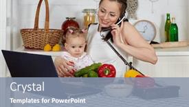  Presentation with social work - Audience pleasing presentation design consisting of mother-with-notebook backdrop and a light blue colored foreground