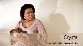  Presentation with newborn - Presentation having mother with serious expression holding background and a coral colored foreground