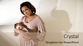  Presentation with newborn - Audience pleasing presentation theme consisting of mother with serious expression holding backdrop and a coral colored foreground