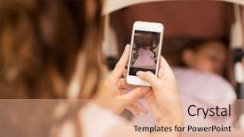  Presentation with mother baby - Slide set with mother with smartphone taking picture background and a coral colored foreground