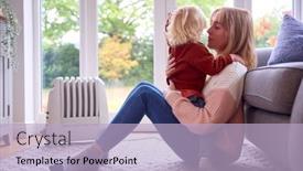  Presentation with energy crisis - Slide deck having mother-with-son-trying background and a light blue colored foreground