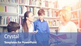  Presentation with teacher - Presentation theme consisting of mother with sons on meeting background and a teal colored foreground