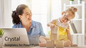  Presentation with working mother - Cool new slides with mother with toddler child work backdrop and a coral colored foreground