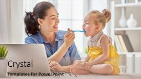  Presentation with working mother - Colorful slides enhanced with mother with toddler child work backdrop and a coral colored foreground