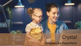  Presentation with working mother - Colorful presentation theme enhanced with busy lifestyle healthy - young mother with toddler child backdrop and a coral colored foreground