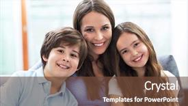  Presentation with children - Beautiful presentation theme featuring mother with two children backdrop and a tawny brown colored foreground