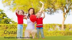  Presentation with family day - Slides consisting of pretty cute young woman girl with red heart shape pillow in studio on blue valentines day love background and a light blue colored foreground