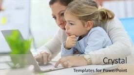  Presentation with working mother - Presentation having mother working at home-office background and a mint green colored foreground