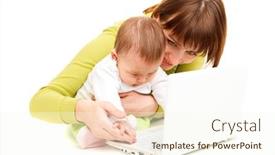  Presentation with working mother - Cool new presentation theme with mother working at the laptop baby beside her backdrop and a cream colored foreground
