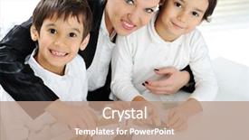  Presentation with working mother - Cool new PPT theme with mother working with sons backdrop and a coral colored foreground