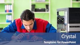  Presentation with desktop - PPT theme having motherboard - computer engineer repairing broken desktop background and a ocean colored foreground