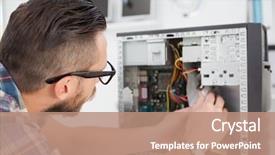  Presentation with computer - Colorful theme enhanced with motherboard - computer engineer working on broken backdrop and a coral colored foreground