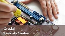  Presentation with computer repair - Colorful slide deck enhanced with motherboard - man hands repair computer parts backdrop and a tawny brown colored foreground