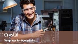  Presentation with old desktop computer - Colorful theme enhanced with motherboard - man repairing computer desktop backdrop and a violet colored foreground