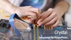  Presentation with hardware computer - Amazing PPT layouts having motherboard - young man repairing computer hardware backdrop and a ocean colored foreground