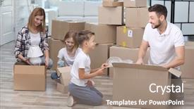  Presentation with doctor a new born and family - Beautiful presentation theme featuring mothercarton - family unpacking cardboard boxes backdrop and a  colored foreground