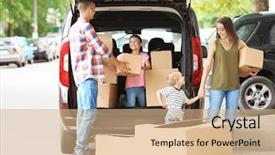  Presentation with emissions no car carbon dioxide - Cool new theme with mothercarton - happy family with boxes near backdrop and a coral colored foreground