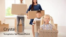  Presentation with new parents nurse - Amazing PPT theme having mothercarton - happy siblings and parents backdrop and a coral colored foreground