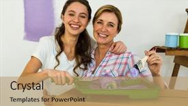  Presentation with wall paint - Cool new presentation design with mothercarton - mother and daughter preparing backdrop and a  colored foreground