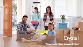  Presentation with family a new born - Colorful presentation theme enhanced with mothercarton - portrait of hispanic family moving backdrop and a coral colored foreground