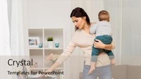  Presentation with working mother - Cool new presentation with motherhood multi-tasking family backdrop and a soft green colored foreground