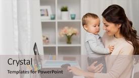  Presentation with working mother - Presentation theme with motherhood multi-tasking family background and a light gray colored foreground