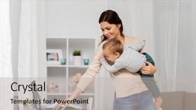  Presentation with working mother - Audience pleasing theme consisting of motherhood multi-tasking family backdrop and a light gray colored foreground