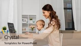  Presentation with working mother - Theme having motherhood multi-tasking family background and a coral colored foreground