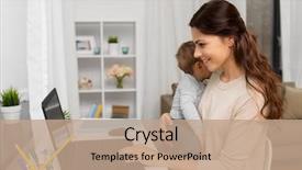  Presentation with working mother - PPT theme having motherhood multi-tasking family background and a coral colored foreground