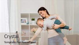  Presentation with working mother - Presentation design featuring motherhood multi-tasking family background and a mint green colored foreground
