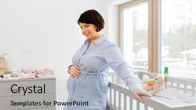  Presentation with pregnant woman - Slide deck featuring motherhood pregnancy and nursery concept background and a light blue colored foreground