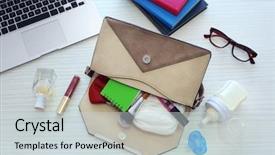  Presentation with diaper - PPT layouts featuring mothers bag with accessories background and a lemonade colored foreground