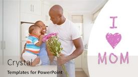  Presentation with happy mothers day - Beautiful theme featuring mothers day greeting against happy family posing together backdrop and a mint green colored foreground