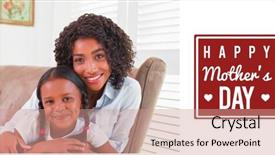  Presentation with daughter mother - Slides featuring mothers day greeting against pretty mother sitting on the couch with her daughter smiling at camera background and a coral colored foreground