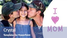  Presentation with mothers day - Presentation featuring mothers day greeting against a soldier couple kissing their daughter background and a ocean colored foreground
