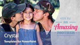  Presentation with mothers day - Presentation having mothers day greeting against a soldier couple kissing their daughter background and a ocean colored foreground