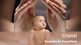  Presentation with child protection - Slide set consisting of mothers hands protect the child background and a coral colored foreground