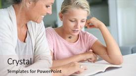  Presentation with homework - Presentation design featuring mothers teenagers - mother helping teenaged girl background and a  colored foreground