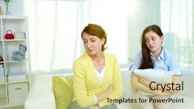  Presentation with photo - Colorful PPT theme enhanced with mothers teenagers - photo of offended woman sitting backdrop and a yellow colored foreground