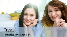  Presentation with vertical - Beautiful slide deck featuring mothers teenagers - vertical shot of mother backdrop and a light blue colored foreground