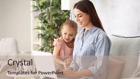  Presentation with young mothers - Audience pleasing slide deck consisting of mothers work - busy young woman with daughter backdrop and a coral colored foreground