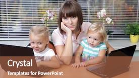  Presentation with young mothers - Beautiful presentation theme featuring mothers work - concerned mom with two young backdrop and a coral colored foreground