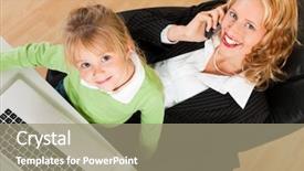  Presentation with family - Theme with mothers work - family business - telecommuter businesswoman background and a gray colored foreground
