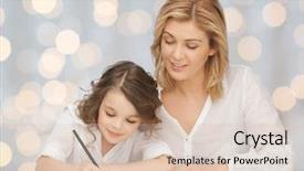  Presentation with school family - Presentation theme with mothers work - people family school home education background and a soft green colored foreground