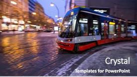  Presentation with tram - Colorful PPT theme enhanced with motion - panning effect at night backdrop and a ocean colored foreground