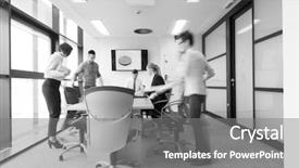  Presentation with young business people - Amazing PPT theme having motion blur modern office interior backdrop and a  colored foreground