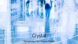  Presentation with people mall - Slides featuring motion blurred of people walking in shopping mall background and a light blue colored foreground