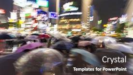  Presentation with shibuya crossing - Amazing PPT layouts having motion blurred people with umbrellas in the rain at night on the shibuya crossing tokyo japan backdrop and a dark gray colored foreground