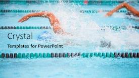  Presentation with racing diversity race ethnicity - Audience pleasing PPT layouts consisting of motion-blurred-swimmers backdrop and a light blue colored foreground